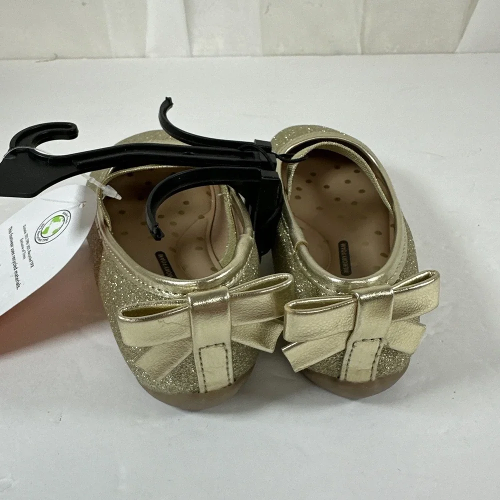 Girls Size 7 Wonder Nation Gold Glitter Shoes‎ Flat Ballet Dance Wedding New